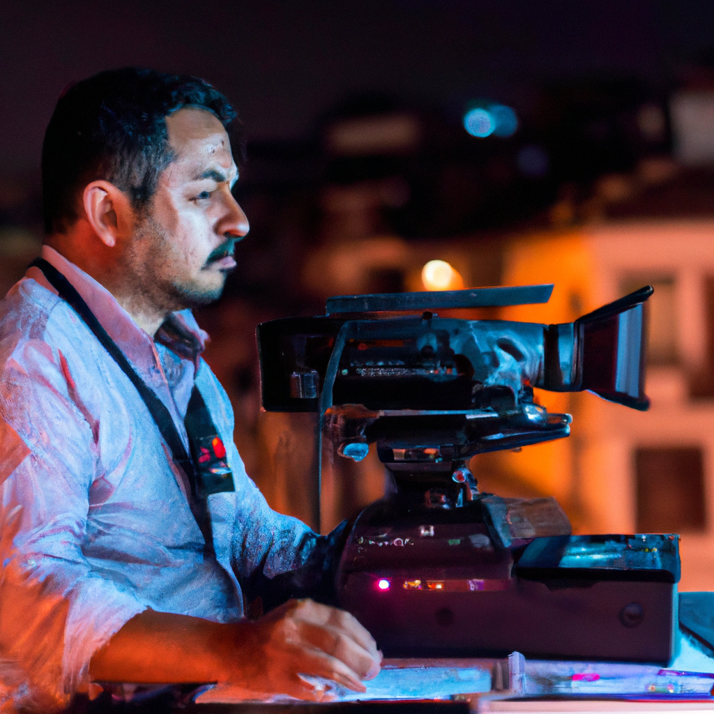Productora de campo en Trujillo con chaleco de prensa